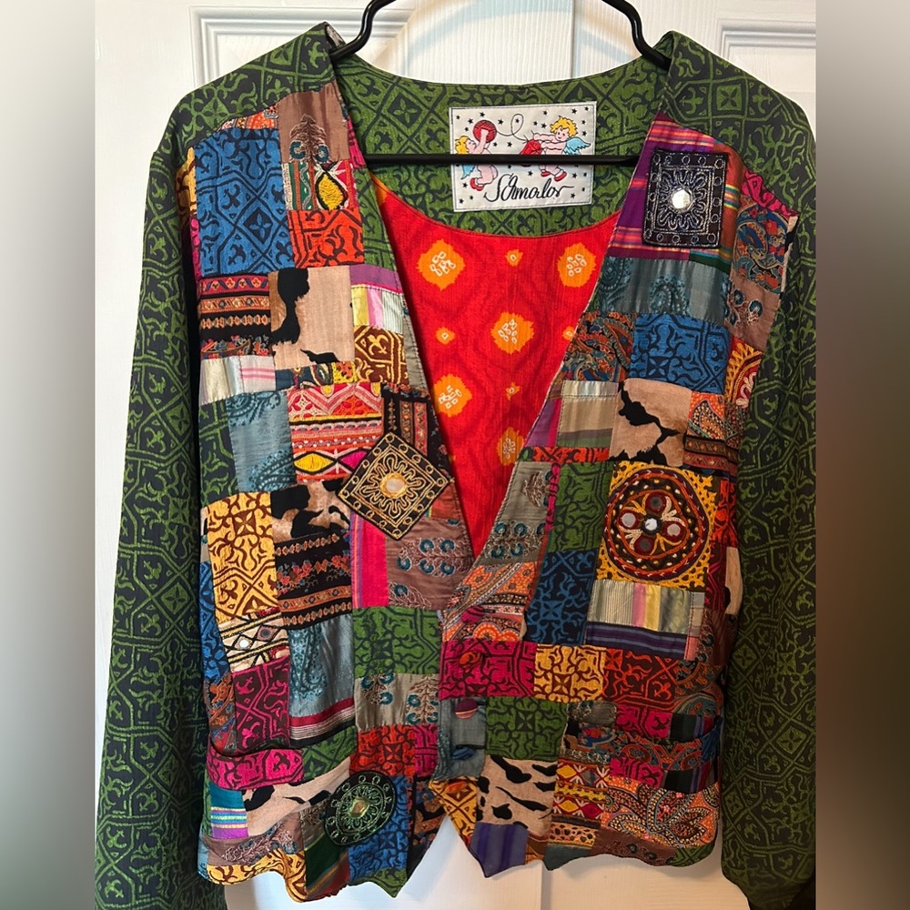 Vintage Colorful Quilt Patchwork Shirt Jacket Multi-color Whimsical
